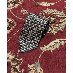 Leonard Studio Floral Silk Tie Navy Yellow Made in Italy